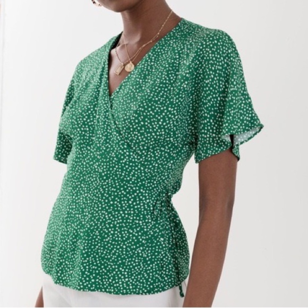 Green Polka Dot Wrap Top